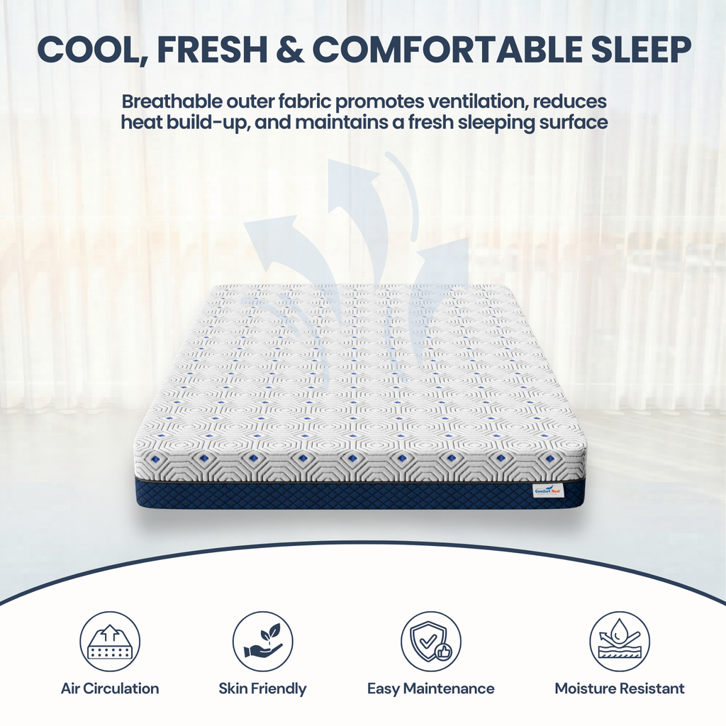 Warti's Comfort Nest Premium Orthopedic Memory Foam Mattress | Premium Viscose Fabric with Removable Cover I 10 Years Warranty