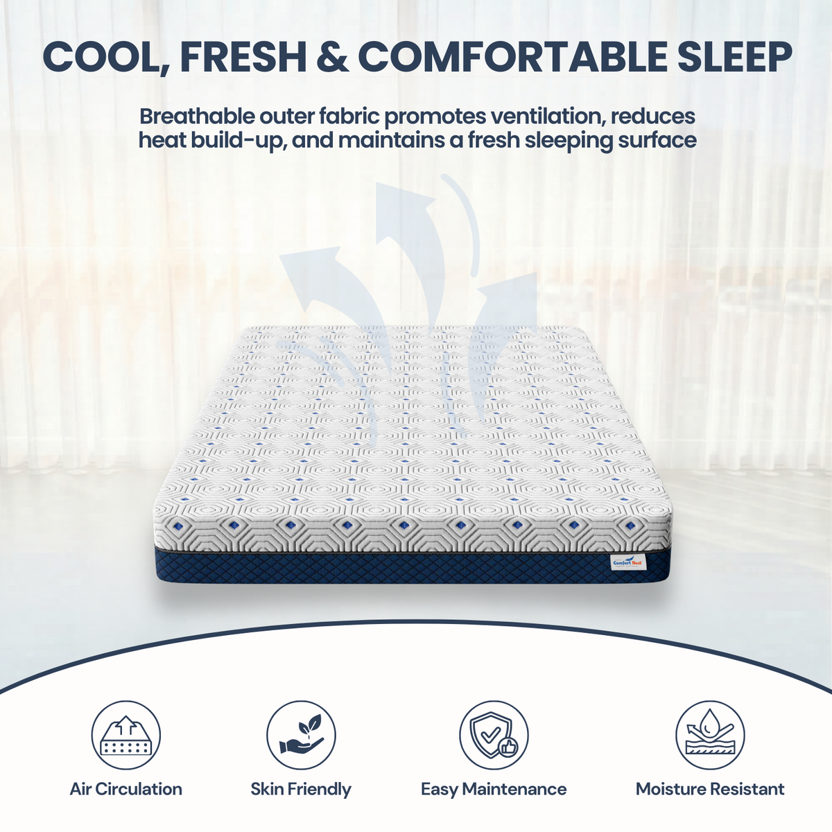 Warti's Comfort Nest Premium Orthopedic Memory Foam Mattress | Premium Viscose Fabric with Removable Cover I 10 Years Warranty