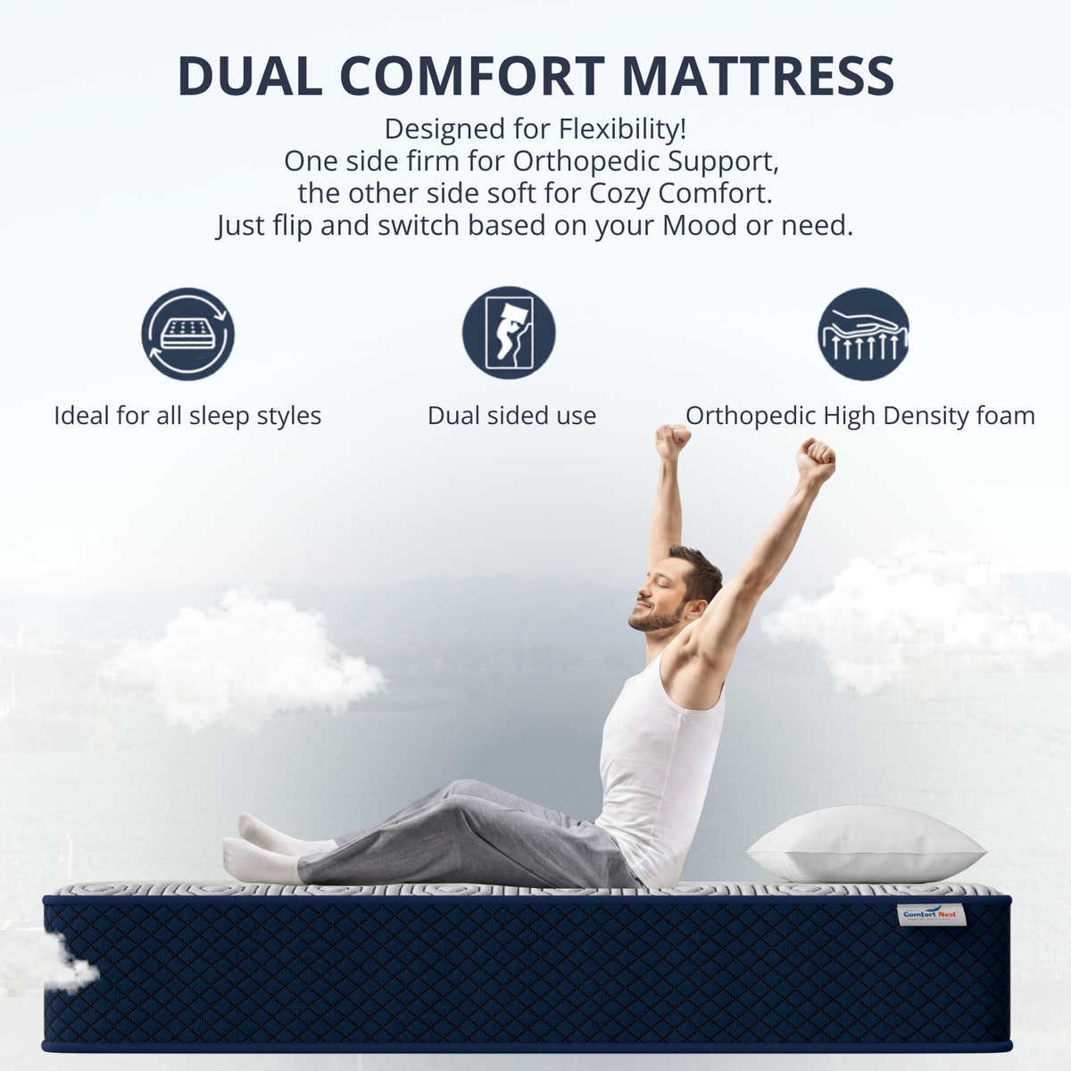 Wartis Comfort Nest | Dual Comfort Mattress | Firm and Soft | Premium Knitted Viscose Fabric | 10 Years Warranty